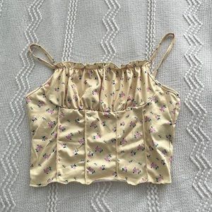 Adorable Yellow Crop Top with Flowers